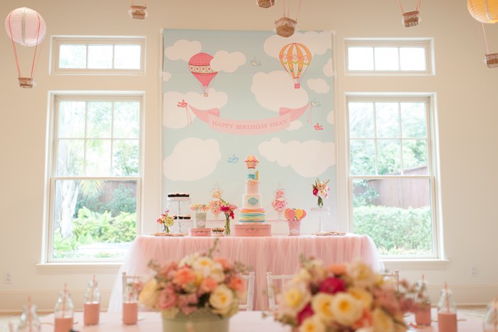 Hot Air Balloon Theme Candy and Cake table of Baby's First year Birthday Party