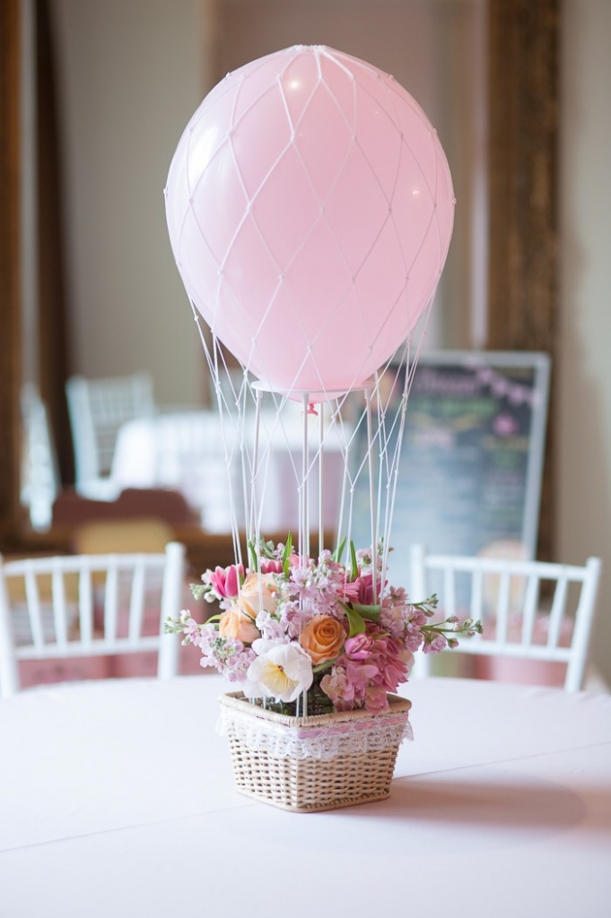 Hot Air Balloon Floral Centerpiece of Garden Rose, Stock, Peony and Ranunculus