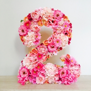 Birthday Party Prop Pink Numeric Two Created with Silk Flowers